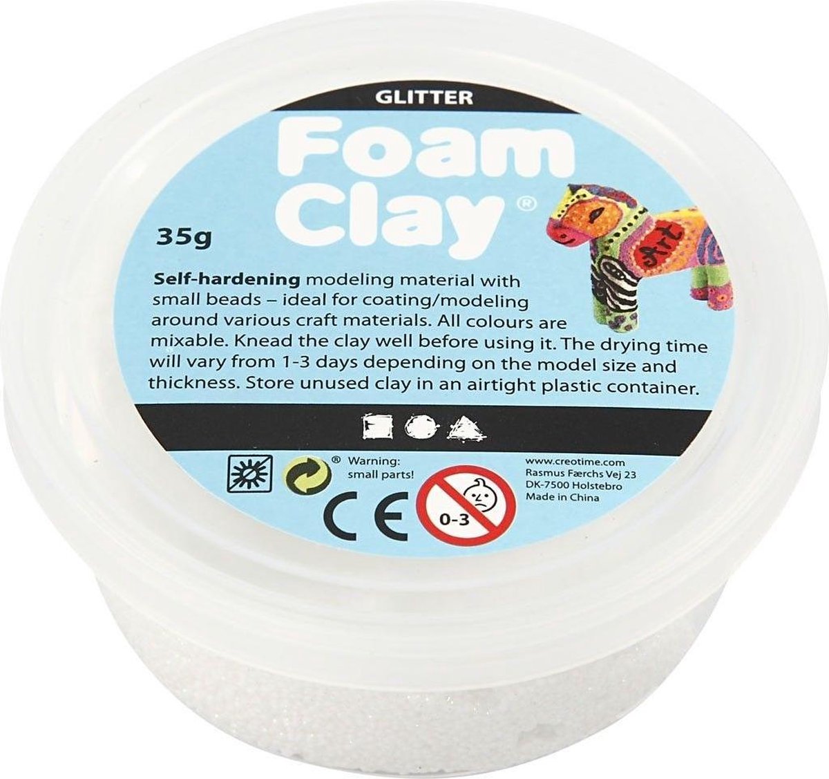 Foam Clay, Glitter Wit, 35 gram Per stuk