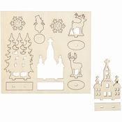 DIY Houten figuren, kerk, kerstbomen, hert, 3mm dik Per zakje